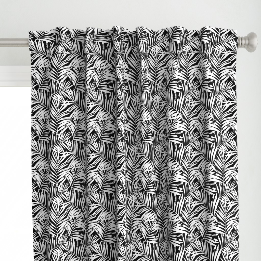 brush palm leaves - white on black, small