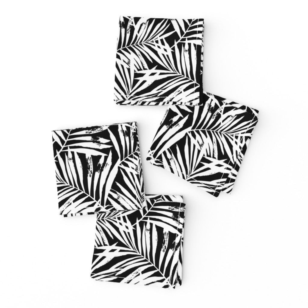 brush palm leaves - white on black, small