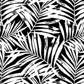 brush palm leaves - white on black, small