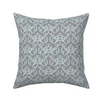 Damask Blue on Gray