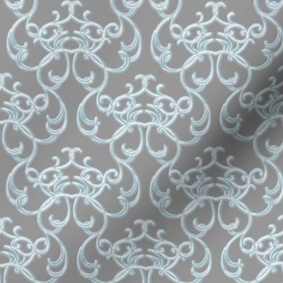 Damask Blue on Gray