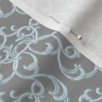 Damask Blue on Gray