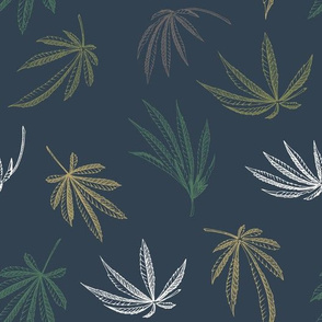 Seamless pattern of hemp plant on a dark background cannabis texture