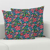 Pop Floral Bright Flowers in Fuchsia Pink Purple Orange Turquoise Gray Blue - SMALL Scale - UnBlink Studio by Jackie Tahara