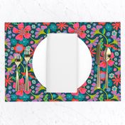 Pop Floral Bright Flowers in Fuchsia Pink Purple Orange Turquoise Gray Blue - SMALL Scale - UnBlink Studio by Jackie Tahara