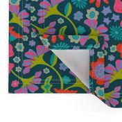 Pop Floral Bright Flowers in Fuchsia Pink Purple Orange Turquoise Gray Blue - SMALL Scale - UnBlink Studio by Jackie Tahara