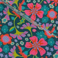 Pop Floral Bright Flowers in Fuchsia Pink Purple Orange Turquoise Gray Blue - SMALL Scale - UnBlink Studio by Jackie Tahara