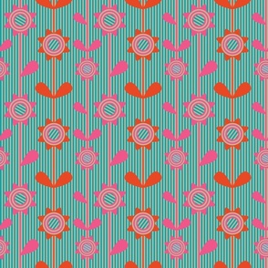 Flowered Stripes Pop Bright Striped Flowers in Fuchsia Pink Orange Turquoise Gray - SMALL Scale - UnBlink Studio by Jackie Tahara