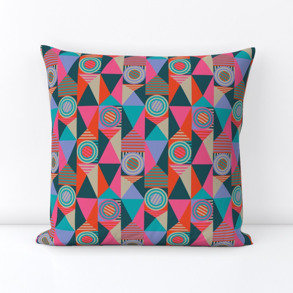 Grids and Circles Pop Bright Geometric Stripes in Fuchsia Pink Purple Orange Turquoise Blue Gray - SMALL Scale - UnBlink Studio by Jackie Tahara