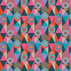 Grids and Circles Pop Bright Geometric Stripes in Fuchsia Pink Purple Orange Turquoise Blue Gray - SMALL Scale - UnBlink Studio by Jackie Tahara