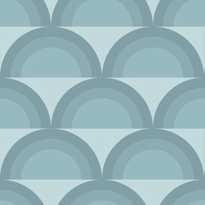 Modern Scallops Print, Mid Century Fun Art Deco, Geometric Vibe in Shades of Blue