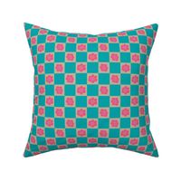 Little Checkers Pop Bright Retro Floral Geometric Checkerboard in Fuchsia Pink Turquoise Gray - MEDIUM Scale - UnBlink Studio by Jackie Tahara