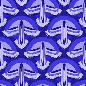 Electric Blue Modern Geometric, Art Deco Flying Bird, Bird in Flight Animal Print Wallpaper or