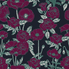 Roses and poppies green