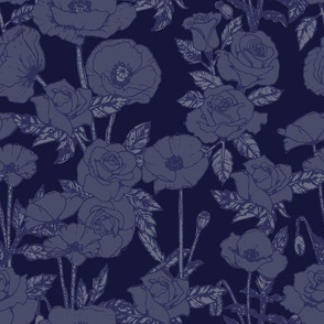 Roses and poppies navy