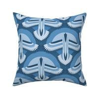 Modern Art Deco Blue Geometric Flying Bird, Bird in Flight Animal Print Wallpaper, Shades of Blue