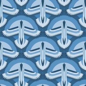 Modern Art Deco Blue Geometric Flying Bird, Bird in Flight Animal Print Wallpaper, Shades of Blue