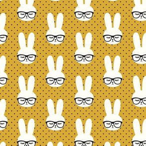 (small scale) bunny with glasses - mustard polka C19BS