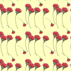 Red Flowers on Pale Yellow 7 x 7