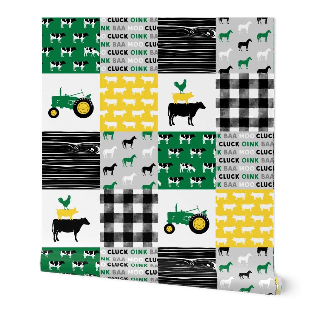 farm patchwork - wholecloth green, custom yellow, and black - woodgrain C19BS