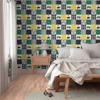 farm patchwork - wholecloth green, custom yellow, and black - woodgrain C19BS