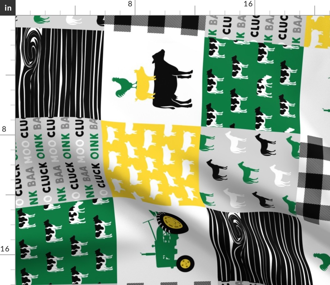 farm patchwork - wholecloth green, custom yellow, and black - woodgrain (90) C19BS