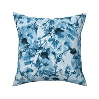 Midnight Sky Blue Monochromatic Ivy Leaf Pattern, Botanical Ivy Leaves and Berries at Night time