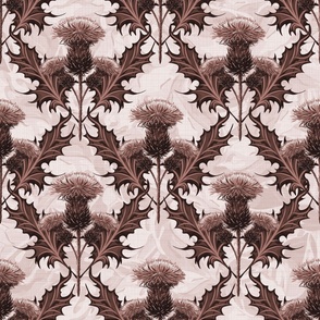 Thistle Toile De Jouy Ivory Brown Floral Background Brown Toile Cottage Decor | Cocoa Brown Monochrome Thistle Pattern Scottish Wallpaper Scottish Thistles