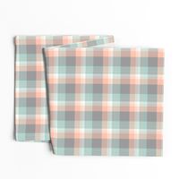 Plaid, Peach, cream, teal and gray