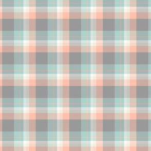 Plaid, Peach, cream, teal and gray