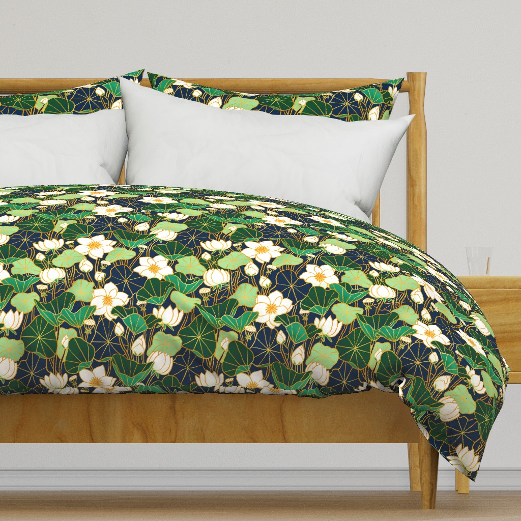 Lily pond large scale floral bohemian pattern