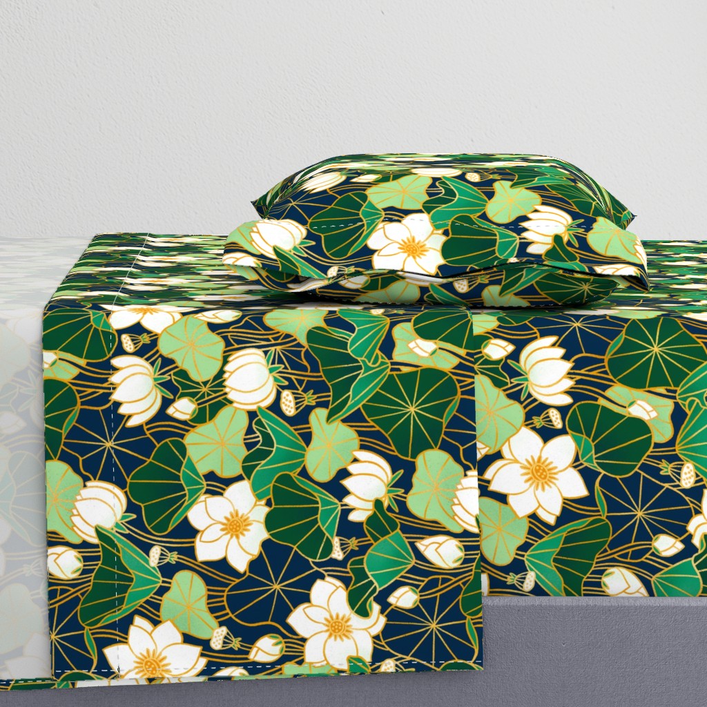 Lily pond large scale floral bohemian pattern