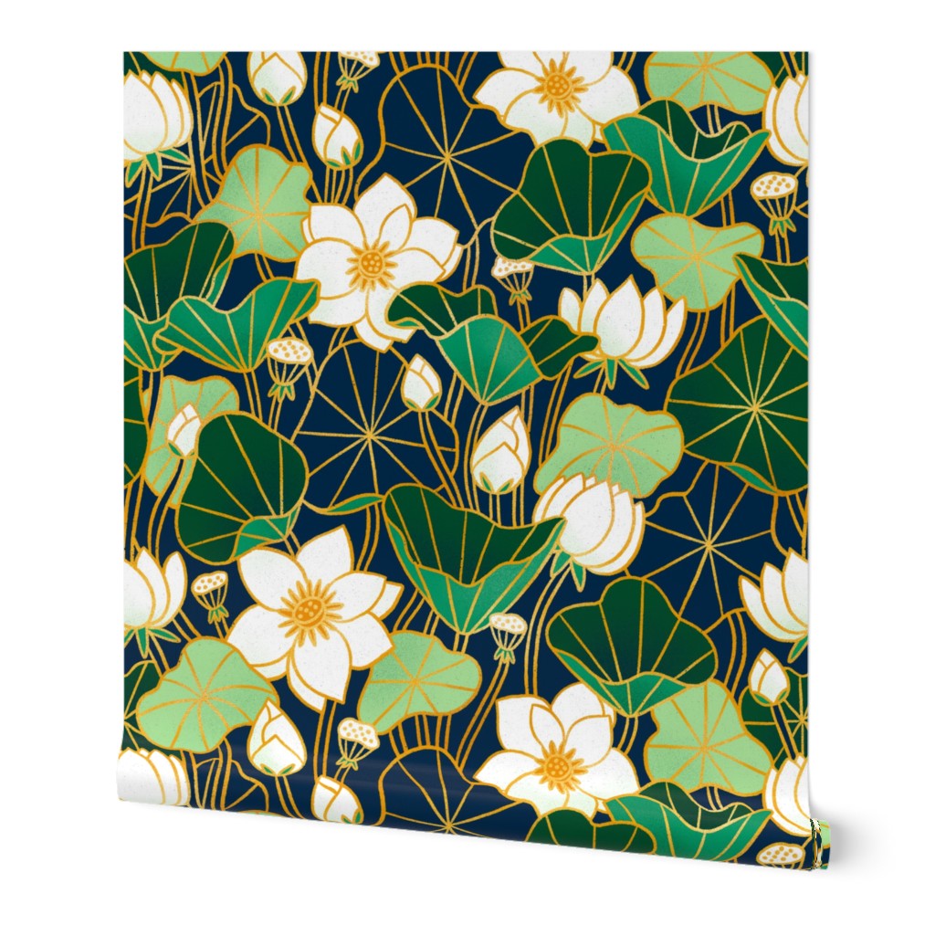 Lily pond large scale floral bohemian pattern