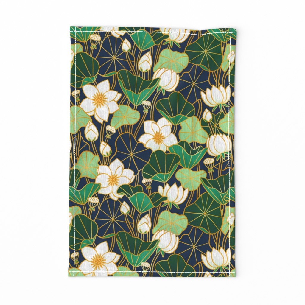 Lily pond large scale floral bohemian pattern