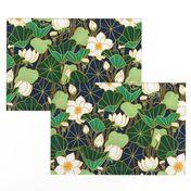 Lily pond large scale floral bohemian pattern