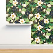 Lily pond large scale floral bohemian pattern