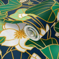 Lily pond large scale floral bohemian pattern