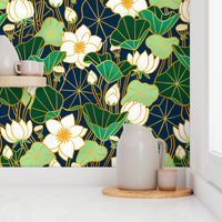 Lily pond large scale floral bohemian pattern