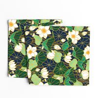 Lily pond large scale floral bohemian pattern