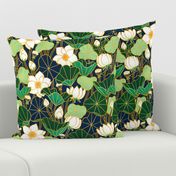 Lily pond large scale floral bohemian pattern