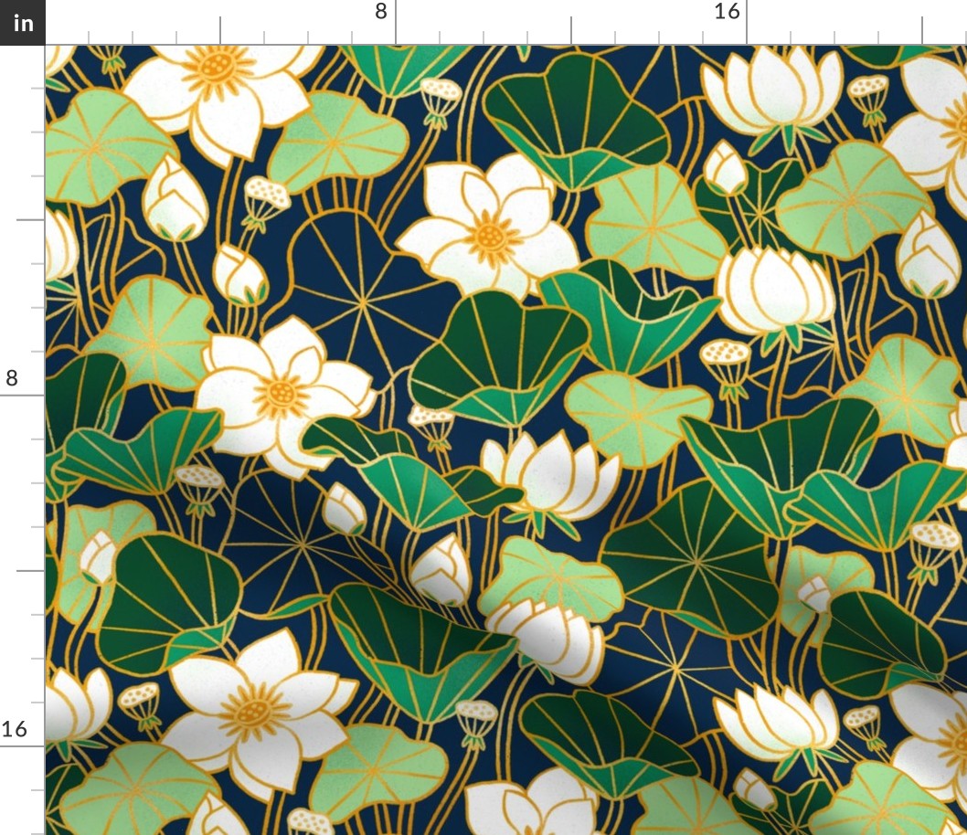 Lily pond large scale floral bohemian pattern