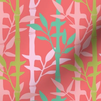 Tropical Bamboo Forest in Pink Green Turquoise Red - SMALL Scale - UnBlink Studio by Jackie Tahara