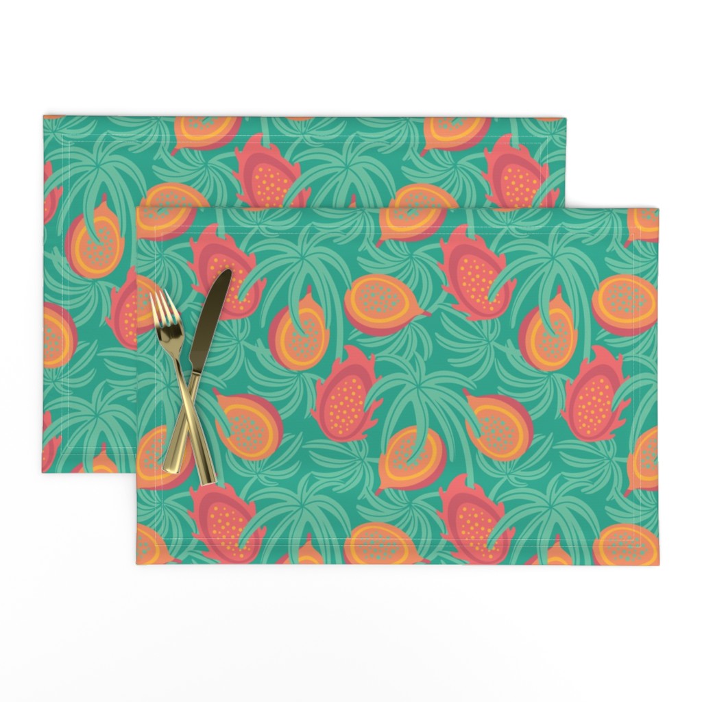 Tropical Exotic Tropical Fruit with Lilikoi Dragonfruit and Palms in Red Orange Green Yellow - SMALL Scale - UnBlink Studio by Jackie Tahara