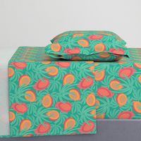 Tropical Exotic Tropical Fruit with Lilikoi Dragonfruit and Palms in Red Orange Green Yellow - SMALL Scale - UnBlink Studio by Jackie Tahara