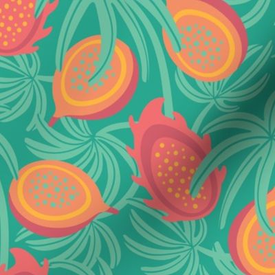 Tropical Exotic Tropical Fruit with Lilikoi Dragonfruit and Palms in Red Orange Green Yellow - SMALL Scale - UnBlink Studio by Jackie Tahara