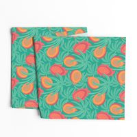 Tropical Exotic Tropical Fruit with Lilikoi Dragonfruit and Palms in Red Orange Green Yellow - SMALL Scale - UnBlink Studio by Jackie Tahara