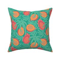 Tropical Exotic Tropical Fruit with Lilikoi Dragonfruit and Palms in Red Orange Green Yellow - SMALL Scale - UnBlink Studio by Jackie Tahara