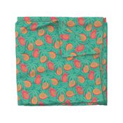 Tropical Exotic Tropical Fruit with Lilikoi Dragonfruit and Palms in Red Orange Green Yellow - SMALL Scale - UnBlink Studio by Jackie Tahara