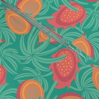 Tropical Exotic Tropical Fruit with Lilikoi Dragonfruit and Palms in Red Orange Green Yellow - SMALL Scale - UnBlink Studio by Jackie Tahara