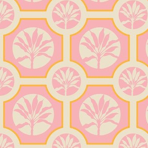 MAROC Tropical Ti Exotic Botanical Plants Geometric Mosaic Tiles in Pastel Pink Yellow Cream - SMALL Scale - UnBlink Studio by Jackie Tahara